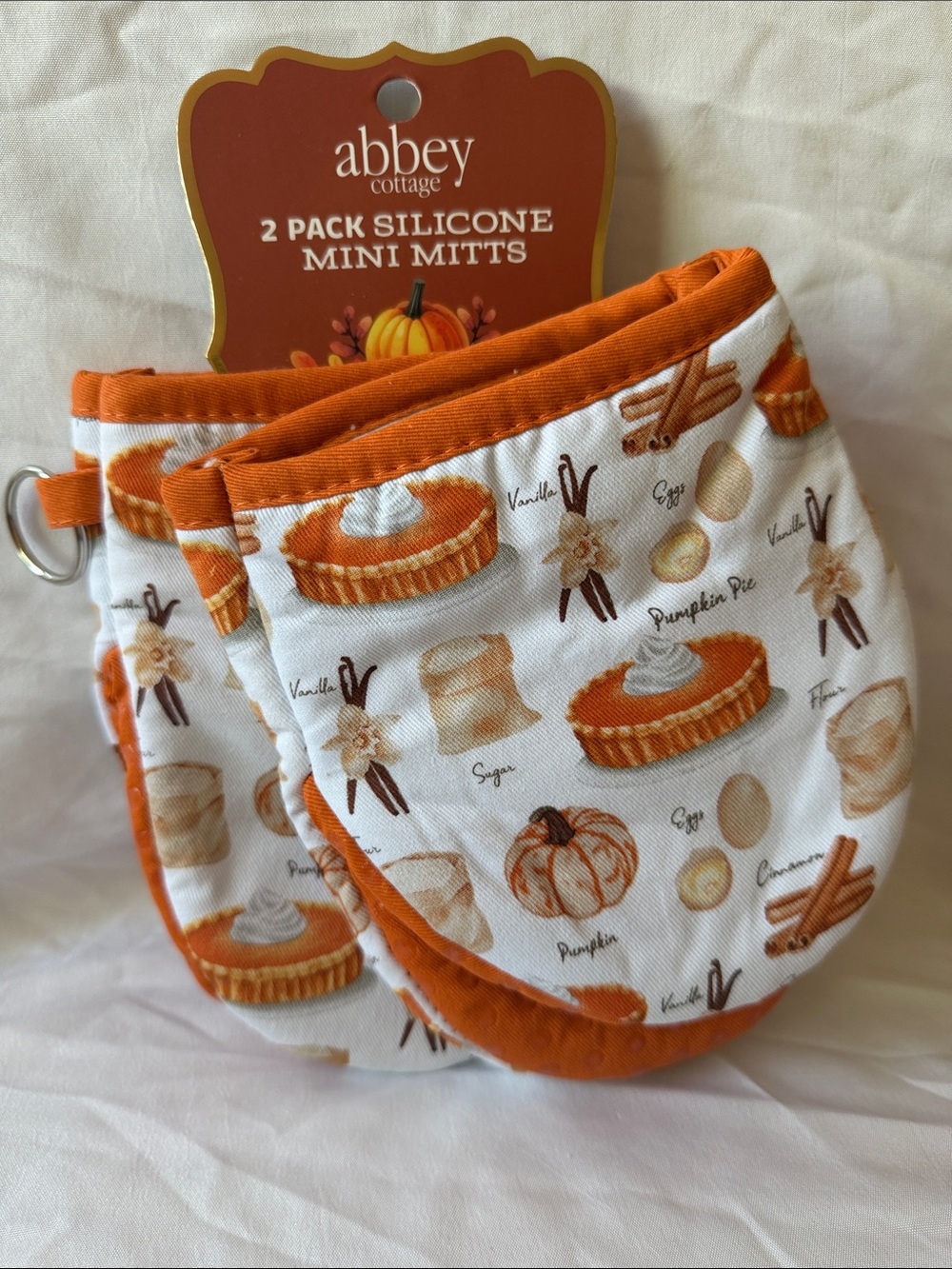 Abbey Cottage Orange Pumpkin-Print Silicone Mini Mitts - 2 Pack